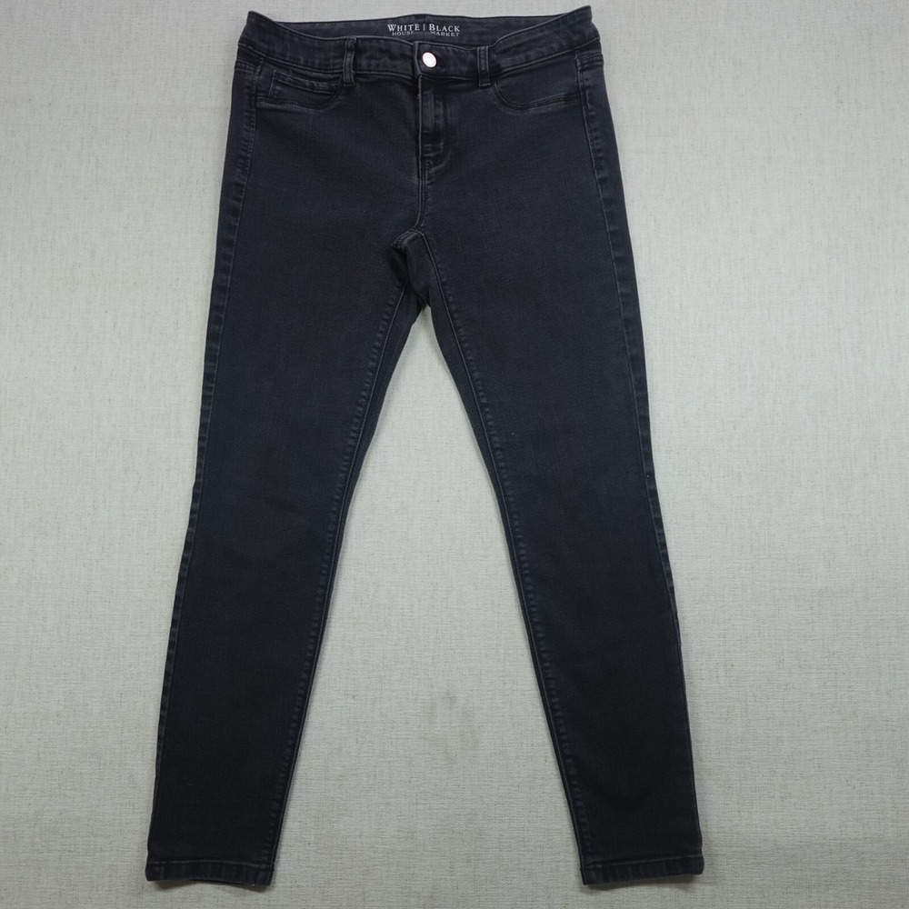 White House Black Market Jeans Womens Size M Mid Rise Skinny Leg Charcoal Wash - Picture 3 of 12